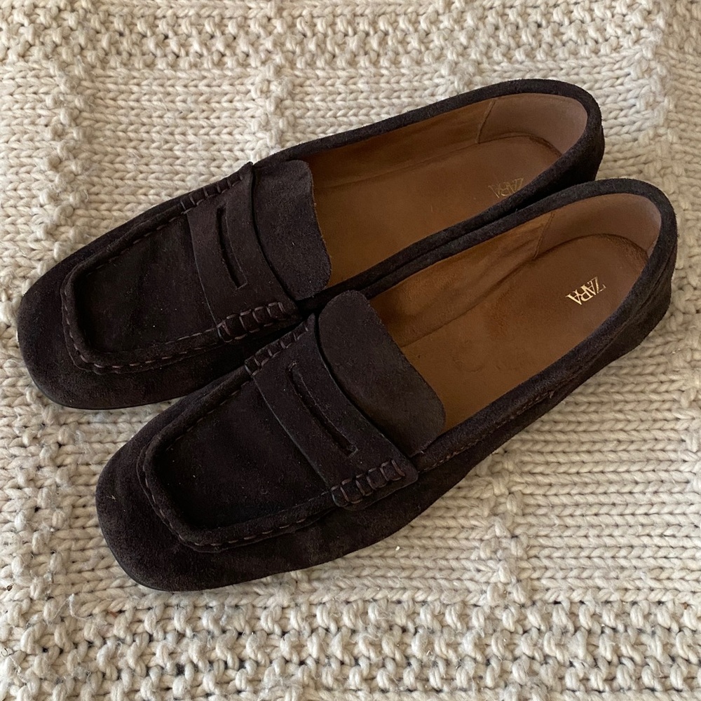 Zara Chocolate Brown Suede Penny Loafers - Picture 3 of 5
